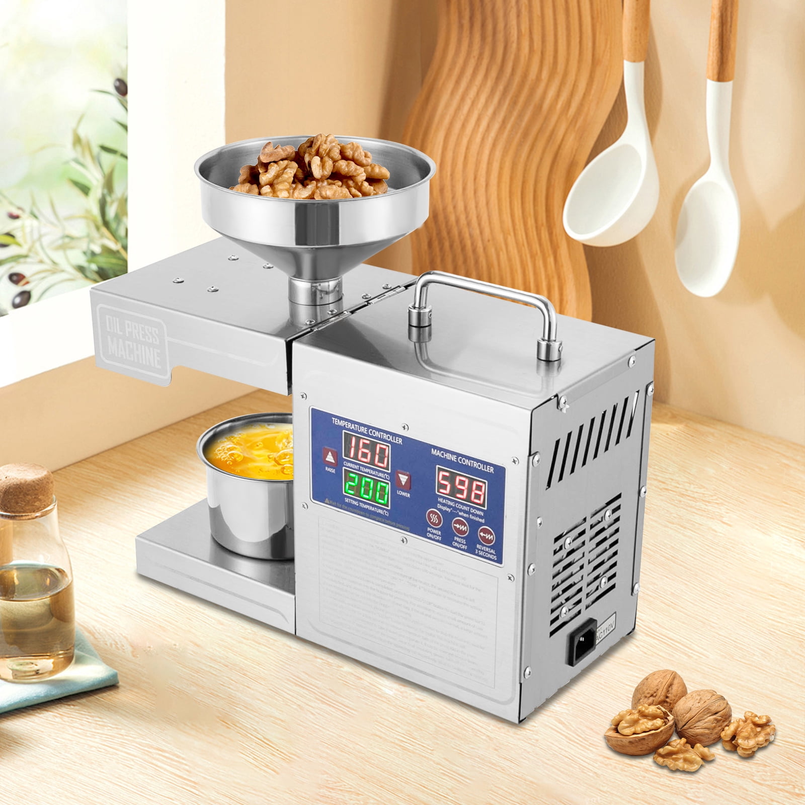 Wildnix Oil Press Machine, Stainless Steel Cold and Hot Pressing for Nut and Seed Oils, High Efficiency and Adjustable Temperature