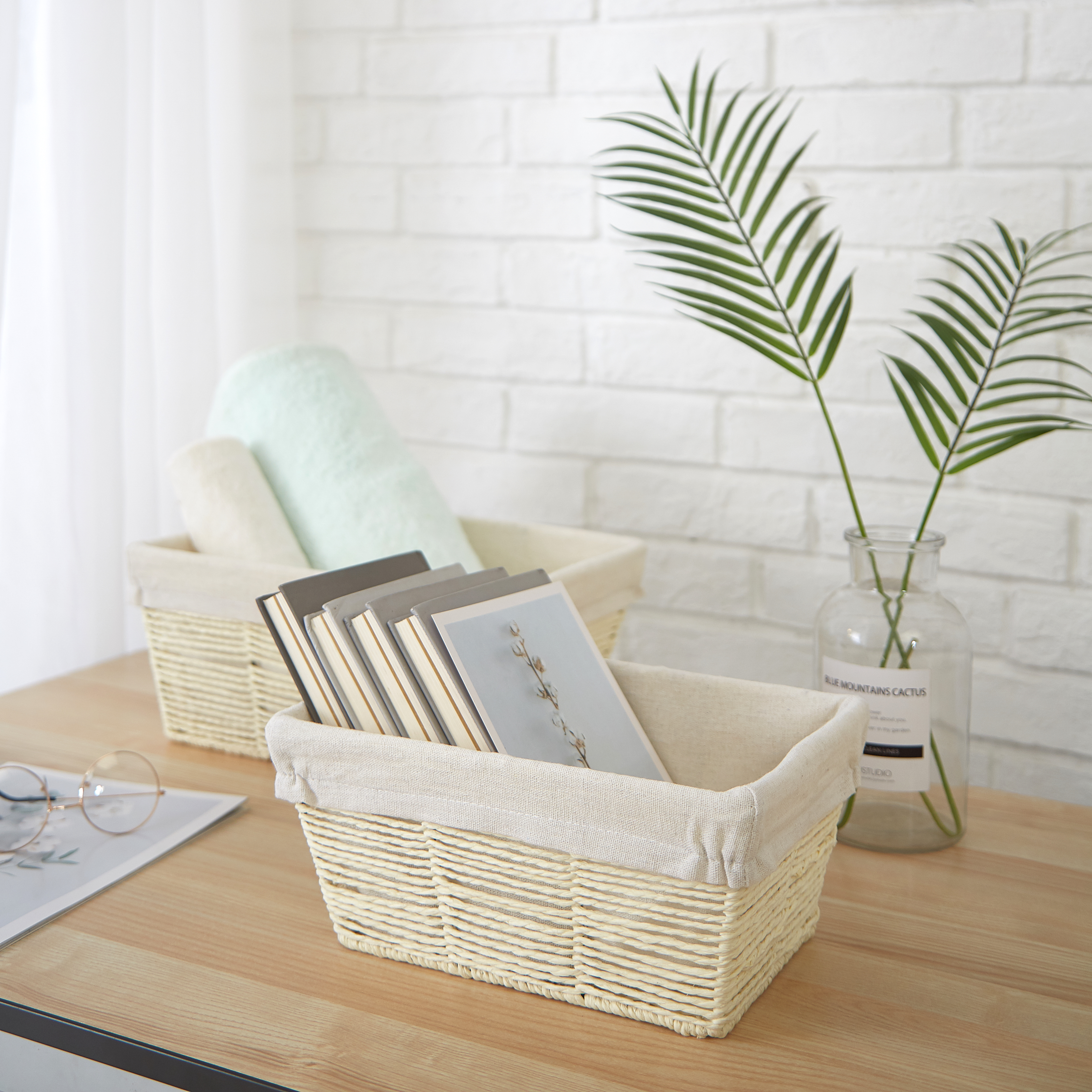 Urban Shop Stackable Storage Baskets, Set of 2 (Taupe)