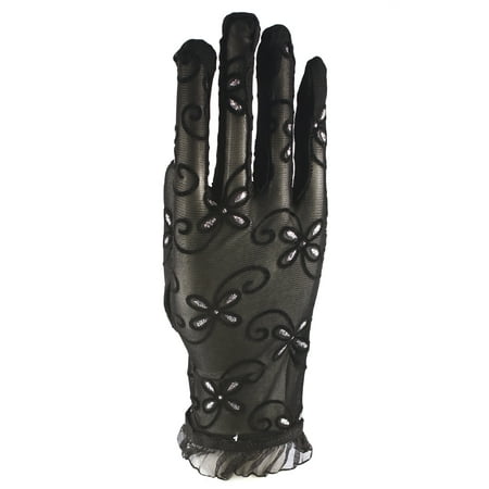 Hey Viv! - Black Sheer Gloves Wrist Ruffle - Flower Design, Glitter ...