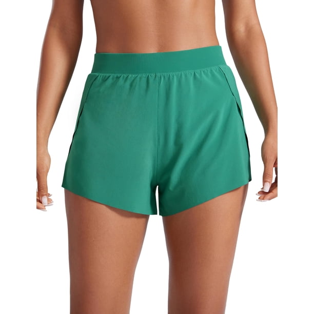 Shorts CRZ YOGA V con abertura de 6 cm, tiro alto, verde, talla L
