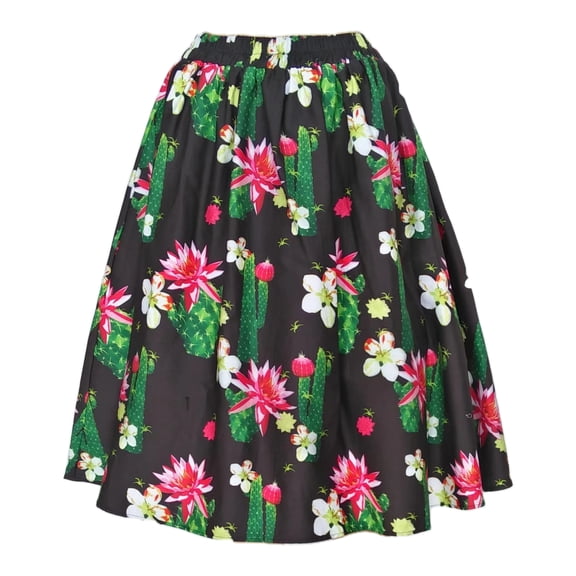 Retro Style Elastic Waist Printed Long Skirts