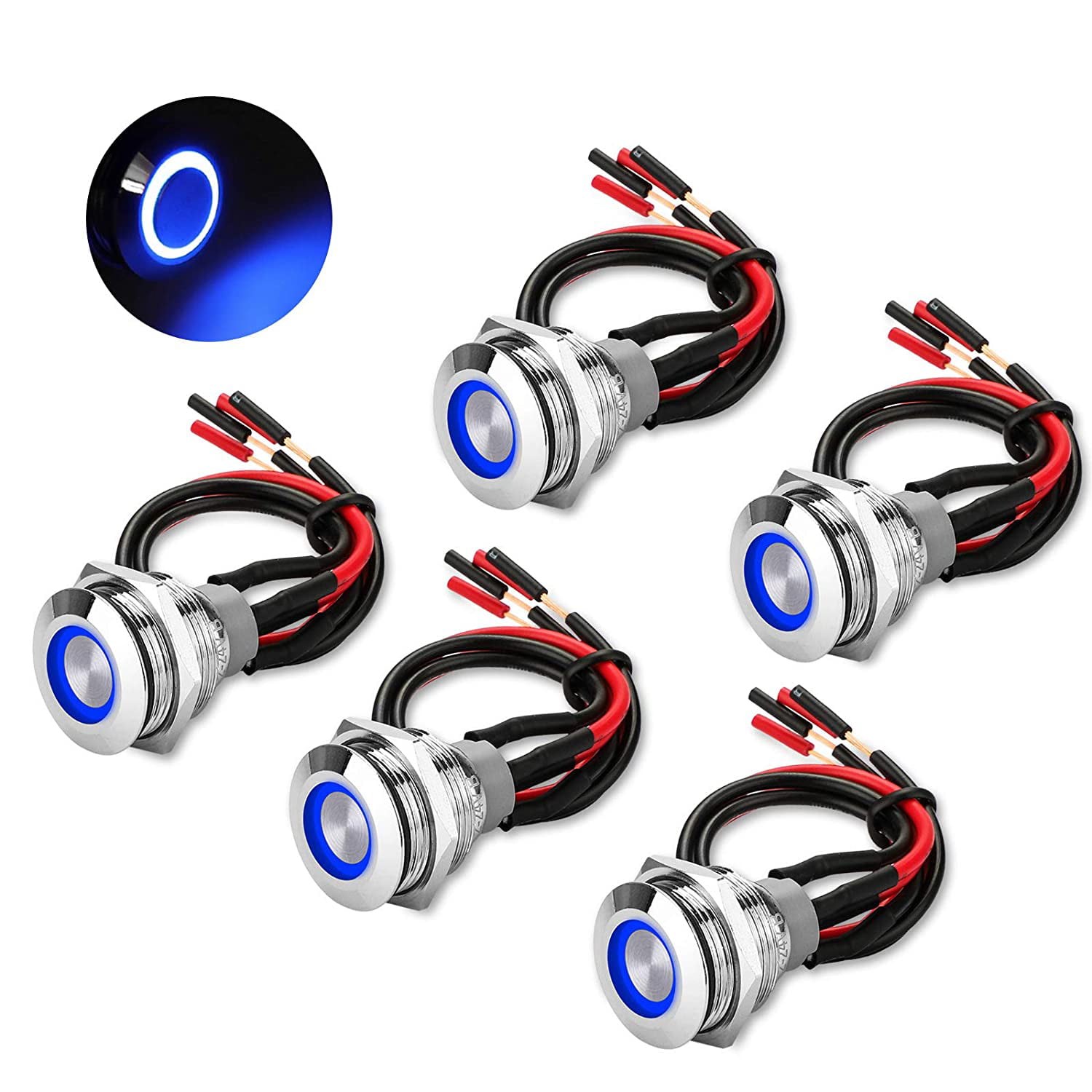 ON Push Button Car/Boat Switch OF 5Pcs 12mm Colorful Locking Latching OFF 