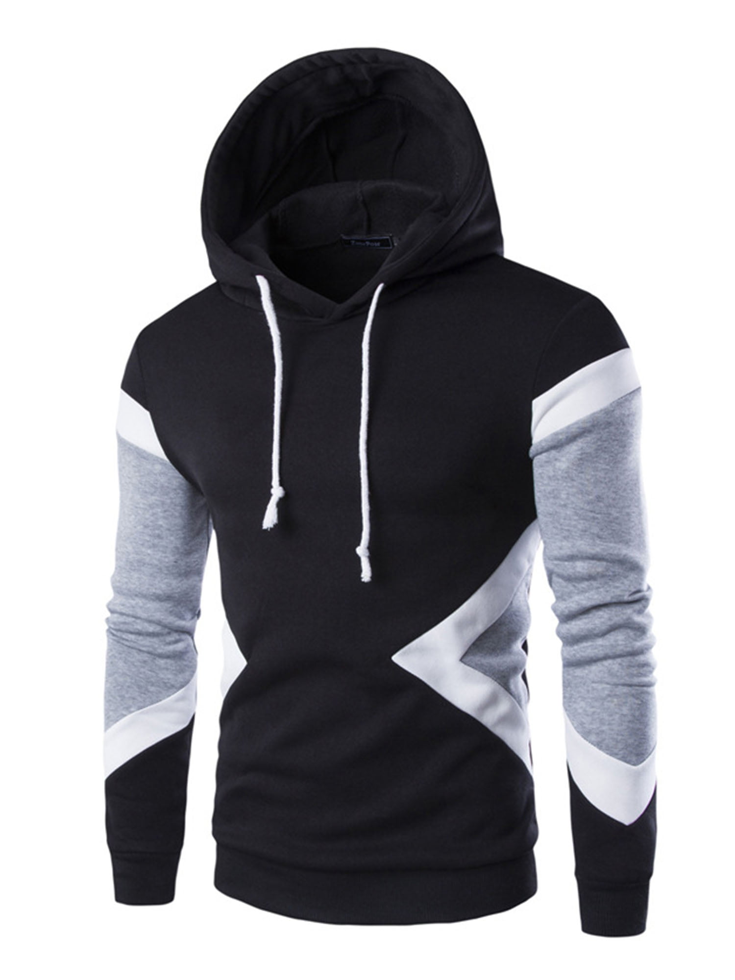 Sweatshirts for Men Pullover Long Sleeve Pullover Drawstring Patchwork Athletic Sweatshirt Gym Hooded Tops