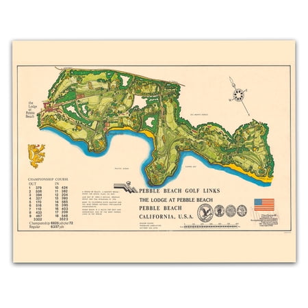 Pebble Beach Links California c1968 11x14 Vintage Golf Course Map Illustrated Coastal Sports Cartography Historic Fairway Layout Collector Gift Unframed Decor Office Study Man Cave Clubhouse Resort