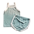 thumbnail image 3 of Juorvia Toddler Girls Summer Outfits 2pc Loungewear Cotton Classic Fitted Sleeveless Tops Color Spliced Shorts(4-5 Years,Green), 3 of 6