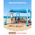 thumbnail image 2 of UPF50+ Beach Tent Sun Shelter, 10 x 10 ft Easy Pop Up Canopy, 6.6 ft Tall, with Sandbags Stability Poles Sand Shovels, Portable Blue Shade for Family Camping Fishing, 2 of 10