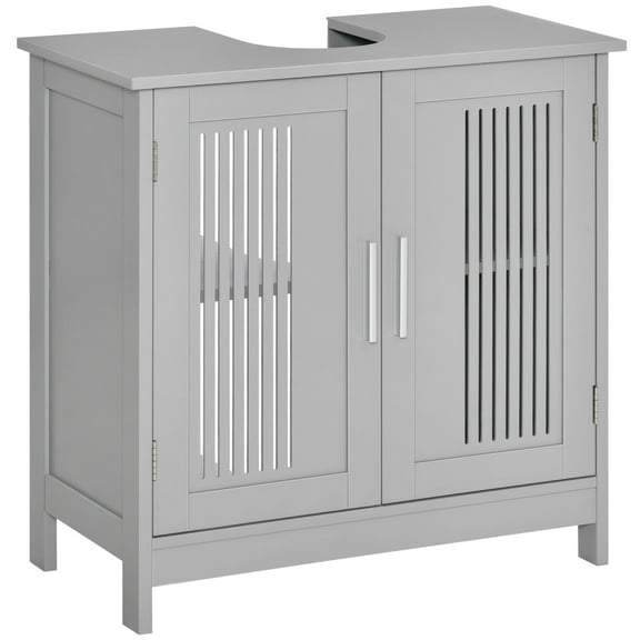 Under Sink Cabinet Bathroom Vanity - 2 Door Pedestal Organizer, Adjustable Shelves, Space Saving Storage - Gray Grey