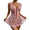 thumbnail image 2 of TRKIYQC Lencería para Dormir para Mujer, Mini Vestido Corto Transparente con Estampado de corazón y Cuello en V con Volantes Sin Mangas + Tanga TRKIYQC moda, 2 of 8
