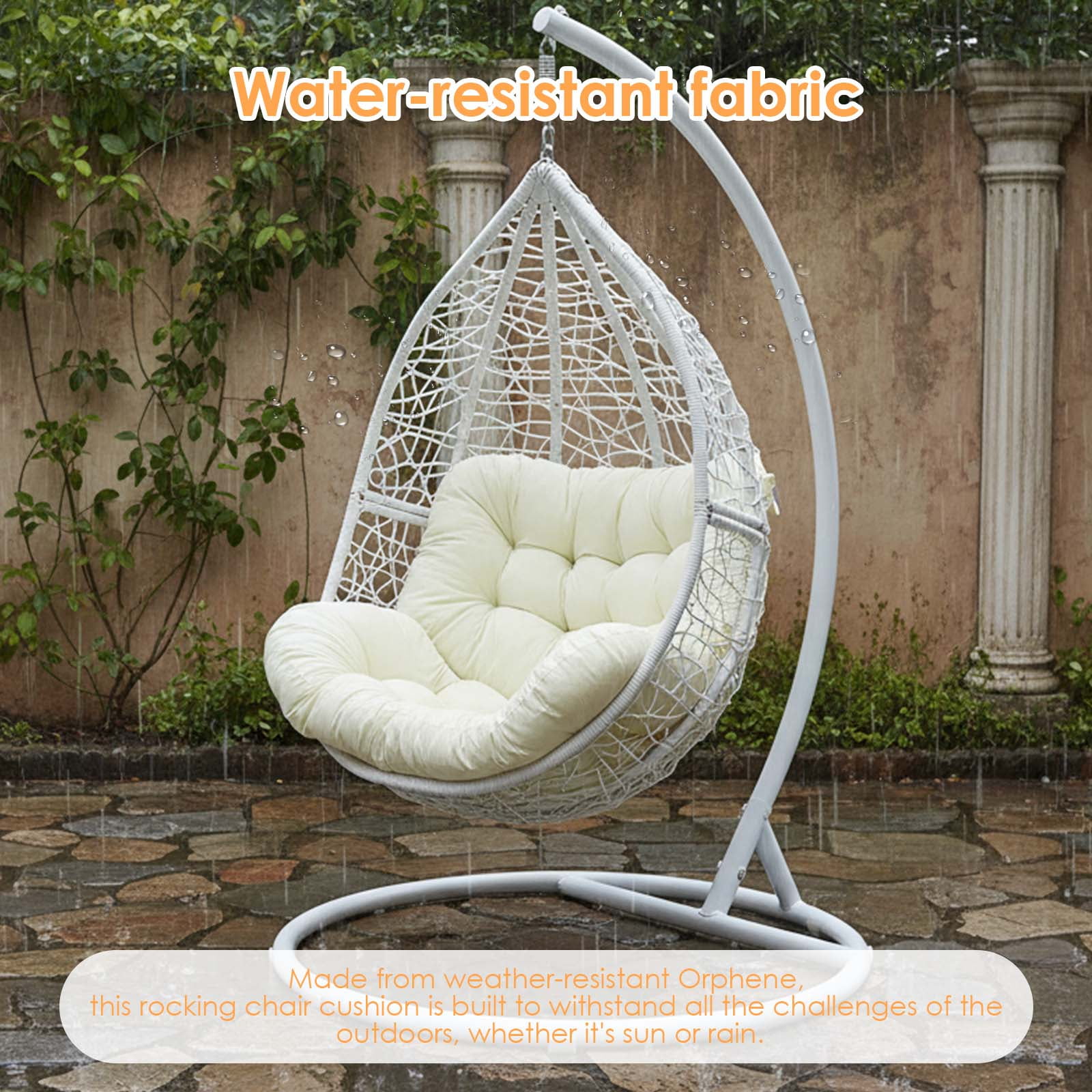 Eurhowing 4" Thick Egg Chair Cushion Replacement, Waterproof & Non-Slip Outdoor Patio Swing Chair Cushions, High-Density Soft Hanging Basket Seat Cushion, Beige