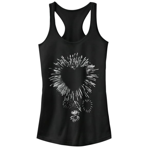 Junior's Lost Gods Heart Fireworks  Racerback Tank Top Black Small