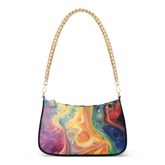 Ryvnso Tie Dye Colorful Womens Chain Shoulder Bag Tote Handbags Clutch Hobo Purse with Zipper for Travel