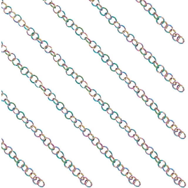 Paquete de 3 anillas de salto de acero inoxidable de 8 mm y 35 pulgadas para manualidades, cadenas de metal pequeñas con diseño de arcoíris, anillos de salto abiertos, conectores de eslabones