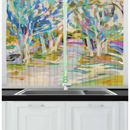 Fine Bedroom Sets Fine Art Curtains 2 Panels Set, Woodland Scene with Leafless Trees Forest in Soft Pastel Tones Spring Reflections, Window Drapes for Living Room Bedroom, 55W X 39L Inches, Multicolor, by Ambesonne ()