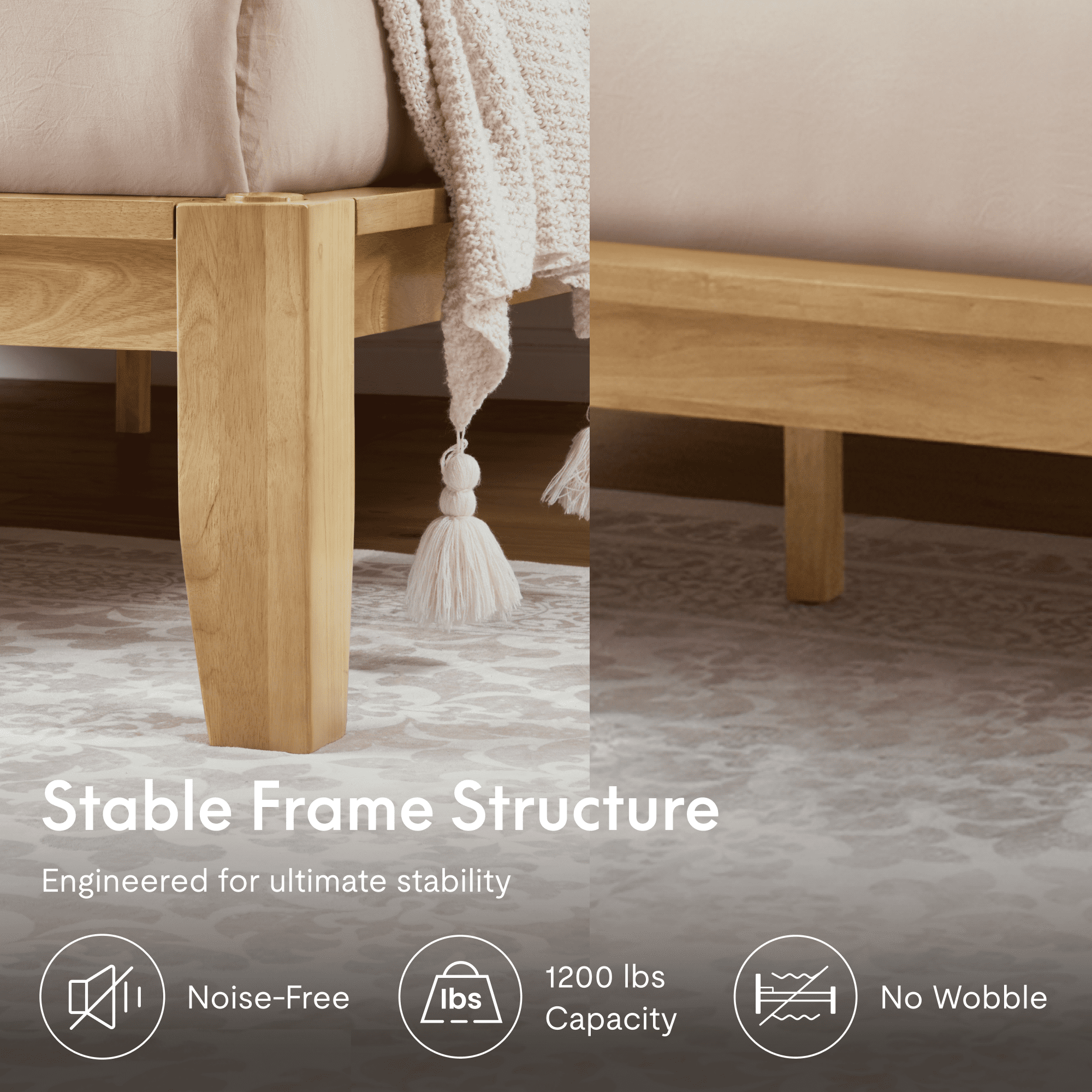 FLEXISPOT King Japanese Joinery Bed Frame, Solid Rubberwood, 1200 lbs Heavy Duty Slats Support, FSC & SGS Certified, 15Min No-Tool Setup, Under-Bed Storage, No Box Spring Needed, Noise-Free, Maple