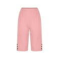 thumbnail image 5 of RYRJJ Womens Bermuda Shorts Dressy Causal Elastic Waist Buttons Linen Knee Length Long Shorts with Pockets Summer Beach Short(Pink,XXXL), 5 of 6