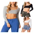 thumbnail image 5 of PENGXIANG Women‘s y2k Ribbed Long Sleeve Crop Tops Solid Color U-Neck Backless Show Navel T-Shirts Basic Tops Streetwear, 5 of 5