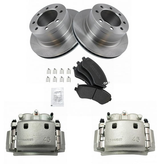 TRQ Rear Brake Pad & Rotor Kit Brake Caliper Brake Pads Brake Rotor Semi-Metallic Vented Fits Select 2006-2008 Dodge Ram 1500 2003-2008 Ram 2500 Ram 3500