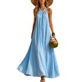 thumbnail image 5 of Joernso Women Halter Neck Maxi Linen Dress, Sleeveless A-Line Loose Casual Long Dress, Summer Flowy Vacation Beach Sundress, 5 of 8