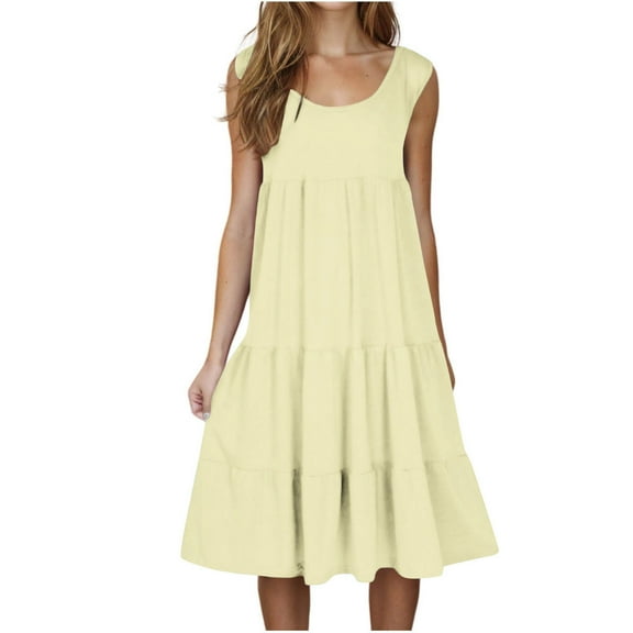 Summer Akafmk Women Maternity Dress,Plus Size Womens Casual Dresses,Womens Fashion Holiday Summer Solid Color Sleeveless Party Beach Dress Loose Fitting Flowy Sundress Beach Dress