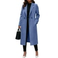 thumbnail image 3 of Winter Coats for Women,Notch Lapel Double Breasted Wool Blend Mid Long Pea Trench Coat Blue M, 3 of 5