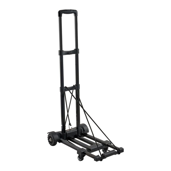 Folding Hand Truck, 290 lbs Load Capacity, Collapsible Luggage Cart with 4 Wheels, 2 Elastic Ropes & Expandable Base, Utility Dolly Platform Cart for Airport Travel Luggage Office Moving, Black