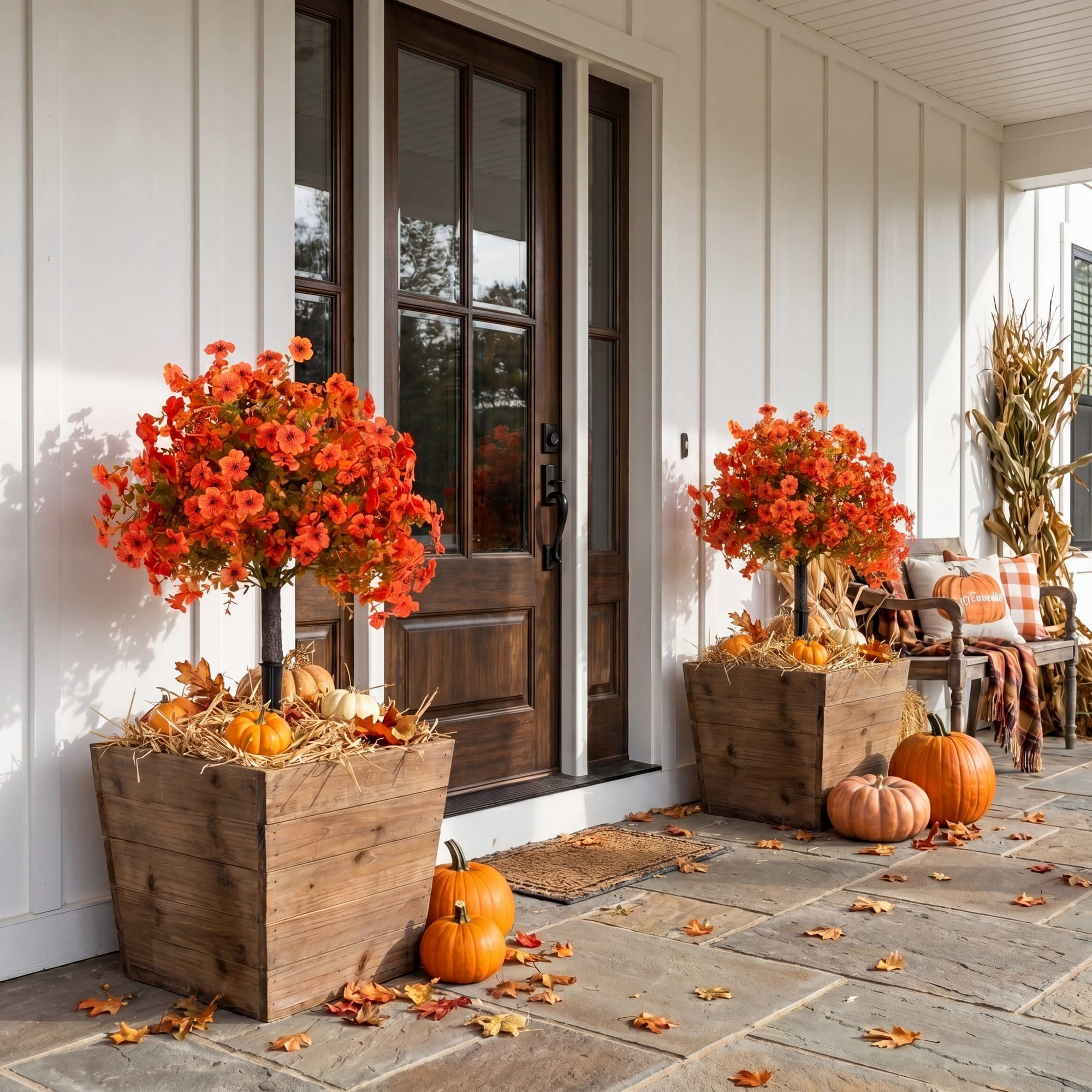 26in. UV Resistant Autumn Artificial Fall Daisy Bush with Integrated Ground Stake (Indoor/Outdoor) - Set of 2