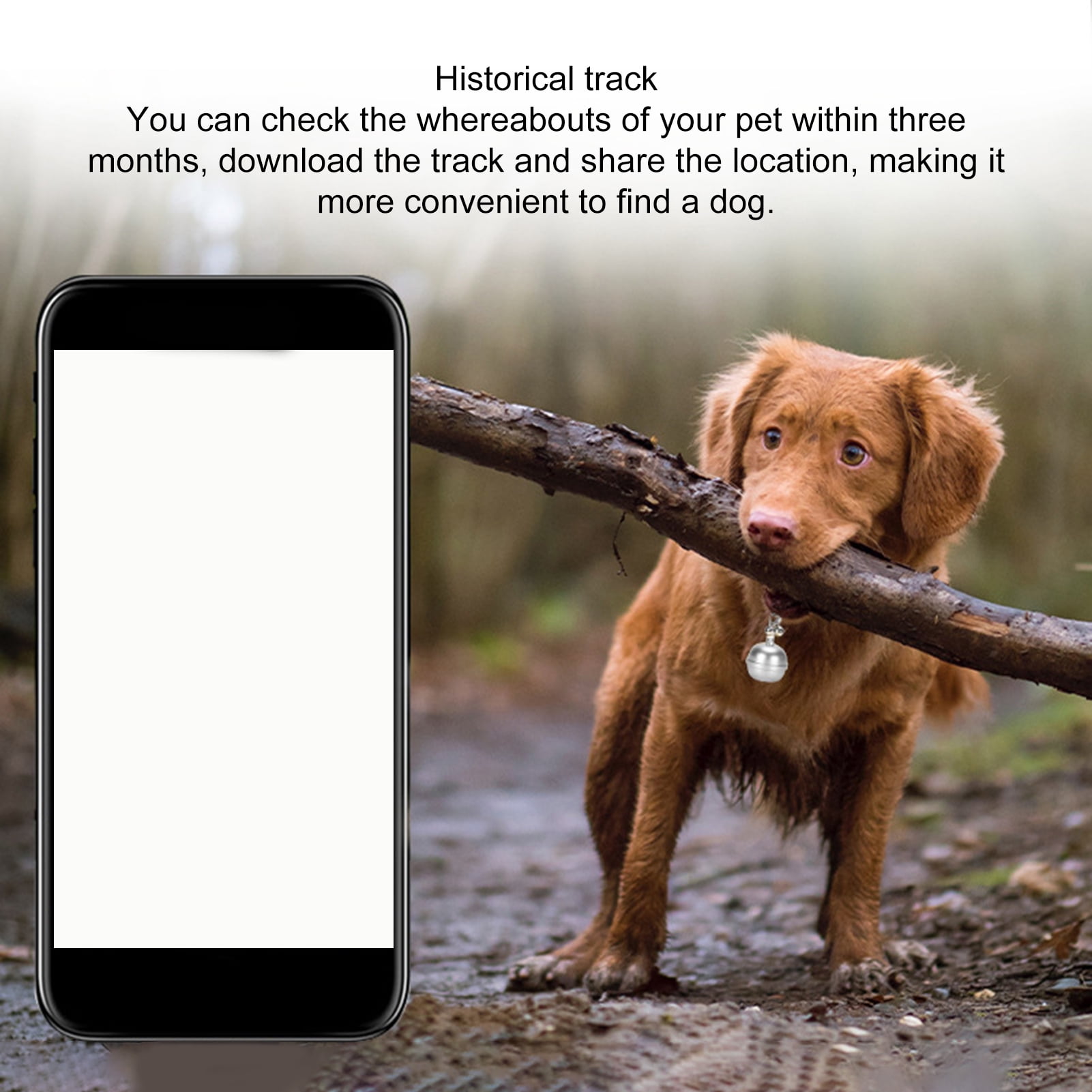 opvise Pet GPS Locator Phone Remote Control IP67 Waterproof Lovely Bell Charm Tracking Device Anti-loss Portable GPS Tracker Pet Collar Silver