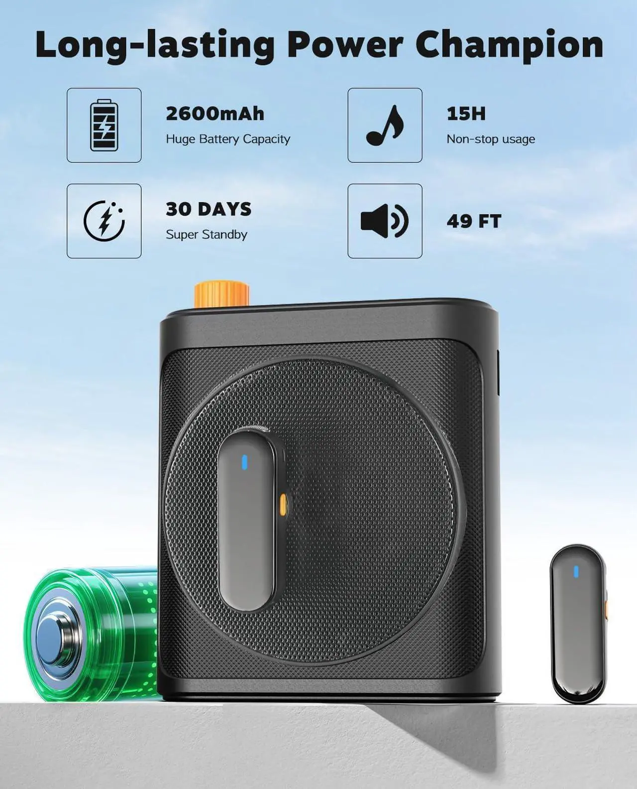 15W Wireless Voice Amplifier with 2 Magnetic Lavalier Mics & Noise Reduction - Bluetooth 5.3 PA System for Teachers, Tour Guide, Yoga - 15H Rechargeable Battery, Waist-Mount Design (White) Black