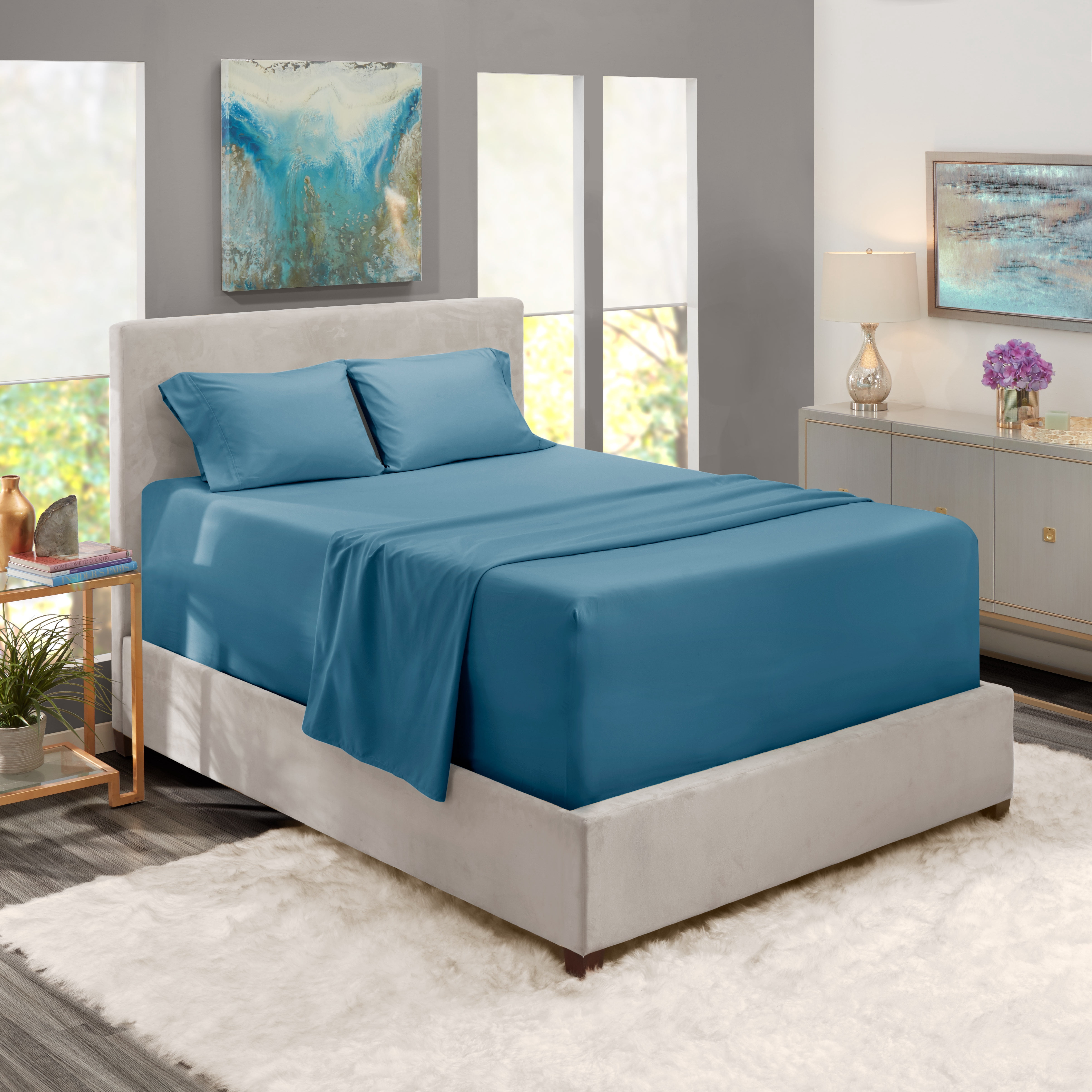 LammaLoe Extra Deep Pocket California King Sheets Set, 4 Piece, Fits 18"-24" Mattress, Breathable & Extra Soft Bed Sheets, Blue Heaven