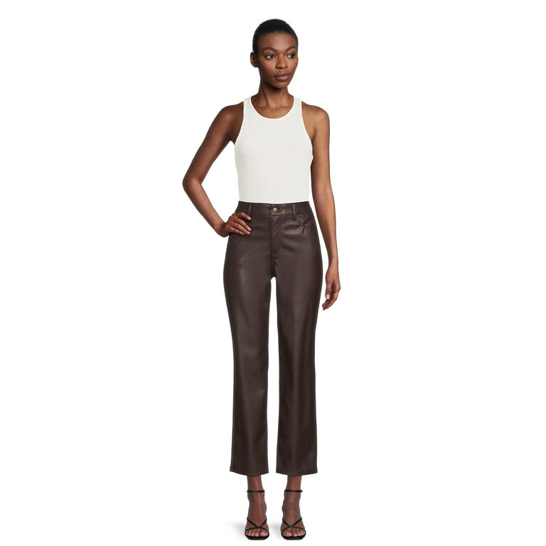 Time and Tru Women's High Rise Straight Faux Leather Pants
