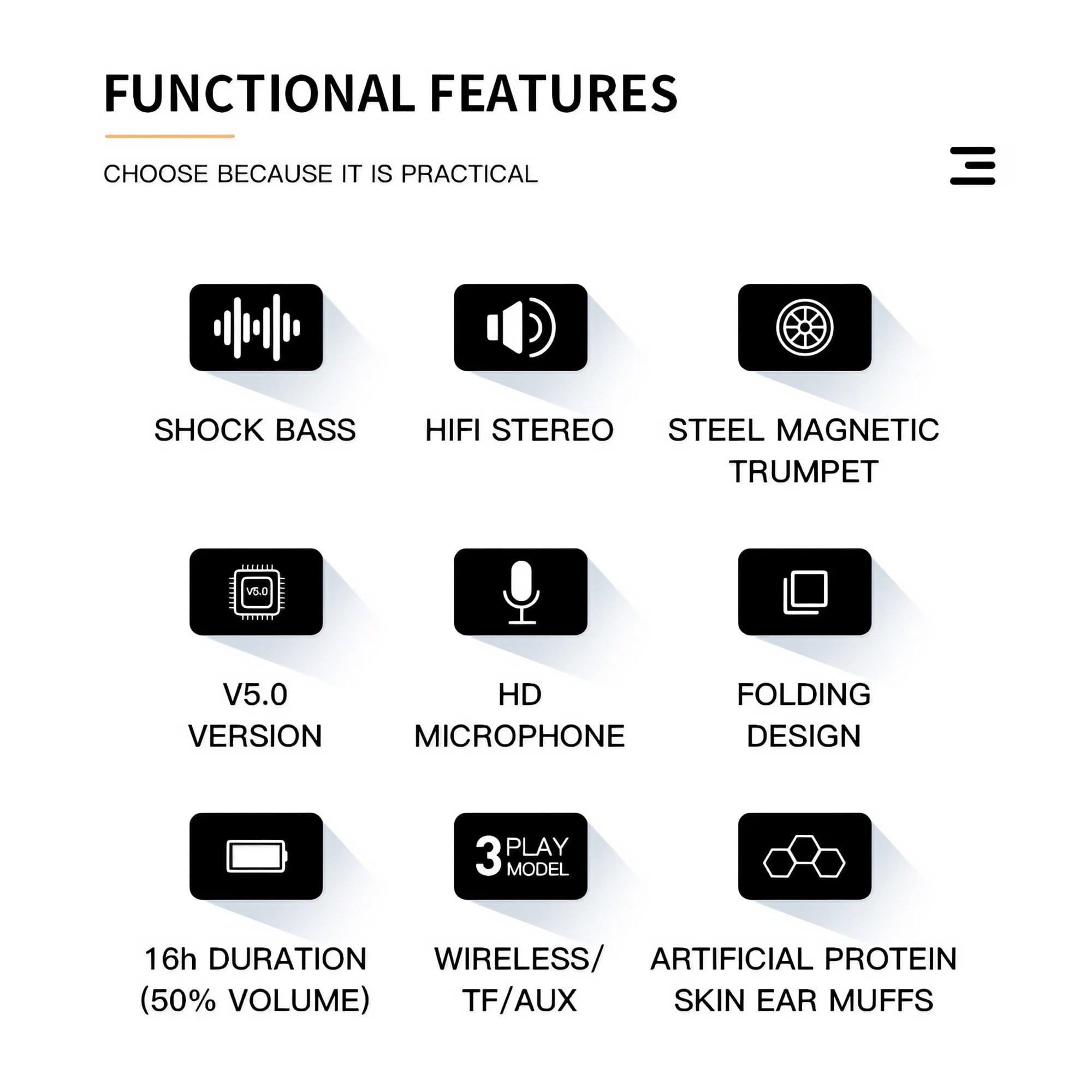 STONEGO Bluetooth Folding Headphones - Over-ear Wireless Headphones, HIFI Sound Effect, with Microphone - Great for PC Games, Music and Hands-free Calls - Comfortable and Adjustable Design