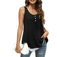 thumbnail image 7 of Scyoekwg Women Camisole Tank Top Crew Neck Lace Patchwork Button Tunic Tank Tops Sleeveless Tops Loose Ladies Tops Solid Color Comfy Sling Shirts Summer Casual Blouses (Black,L), 7 of 7