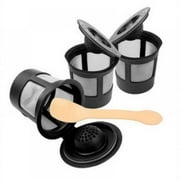 3pcs Refillable Reusable K Cups For Keurig 2.0 & 1.0 Brewers, Capsules Coffee Filter Single Cup Keurig Filter Pod Coffee Stainless Mesh with Coffee Spoon