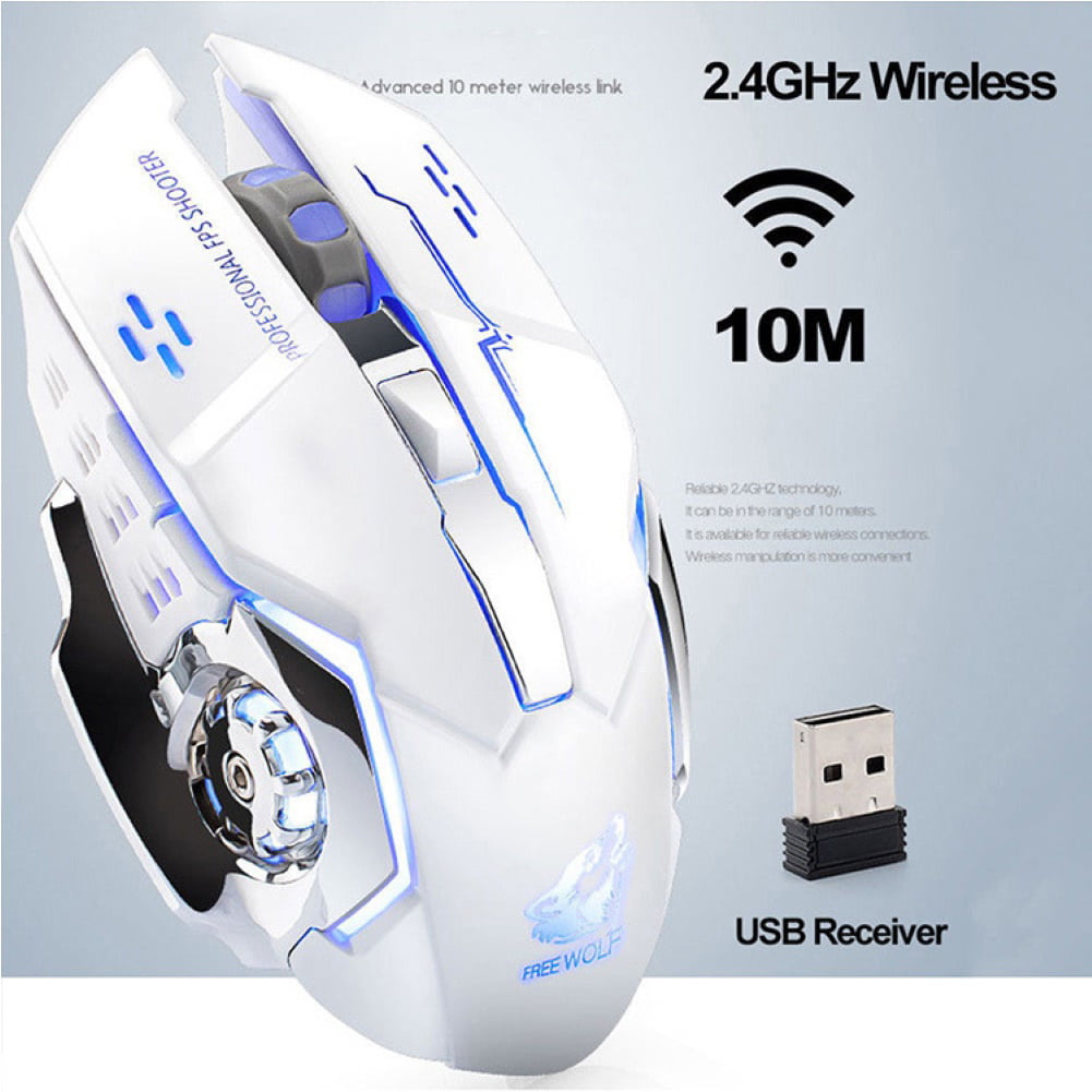 2.4GHz Wireless Gaming Mouse Mute Rechargeable LED Backlit 1800DPI Optical Mice 