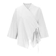 thumbnail image 3 of dGslk Women’s Loose Fit V Neck Wrap Blouse with Adjustable Waist Tie and 3/4 Sleeve Lightweight Casual Top for Work and Daily Wear White M, 3 of 4