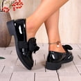 thumbnail image 4 of Rokment Womens Bowknot Oxfords Dress Shoes Spring Fall Vintage Casual Leather Platform Chunky Lug Mid Heels Slip on Boat Loafers Walking Footwear Black Size 6.5, 4 of 5