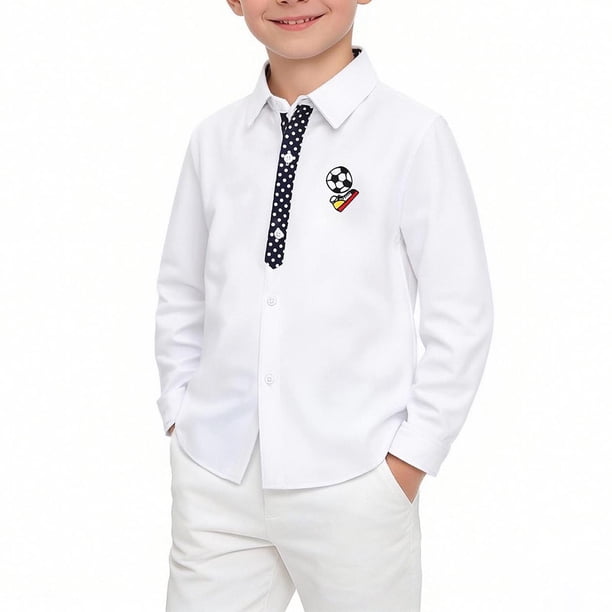 Odeerbi Camisa de Vestido de Algodón de Chicos y Niñas Lindas Camisas de Uniforme Escolar de Manga Larga Bordadas Con Bolsillo