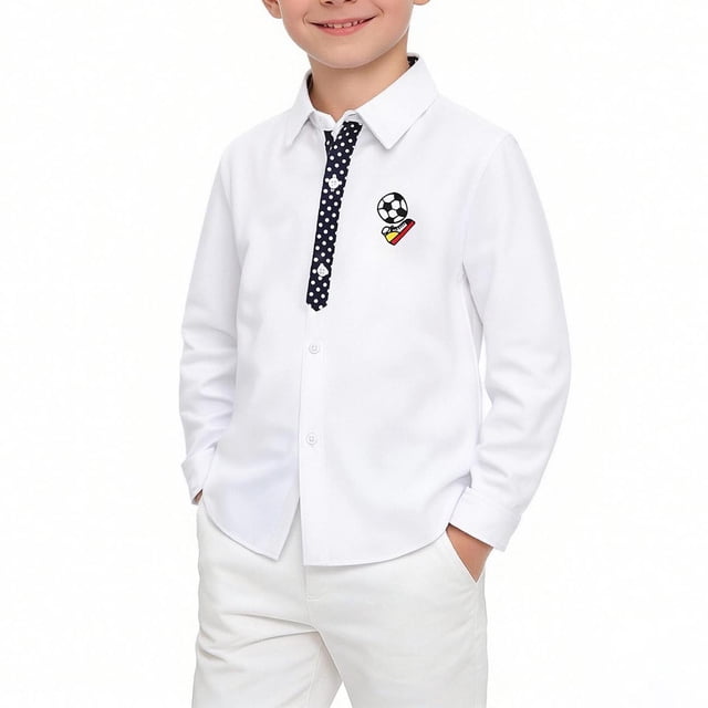 Odeerbi Camisa de Vestido de Algodón de Chicos y Niñas Lindas Camisas de Uniforme Escolar de Manga Larga Bordadas Con Bolsillo