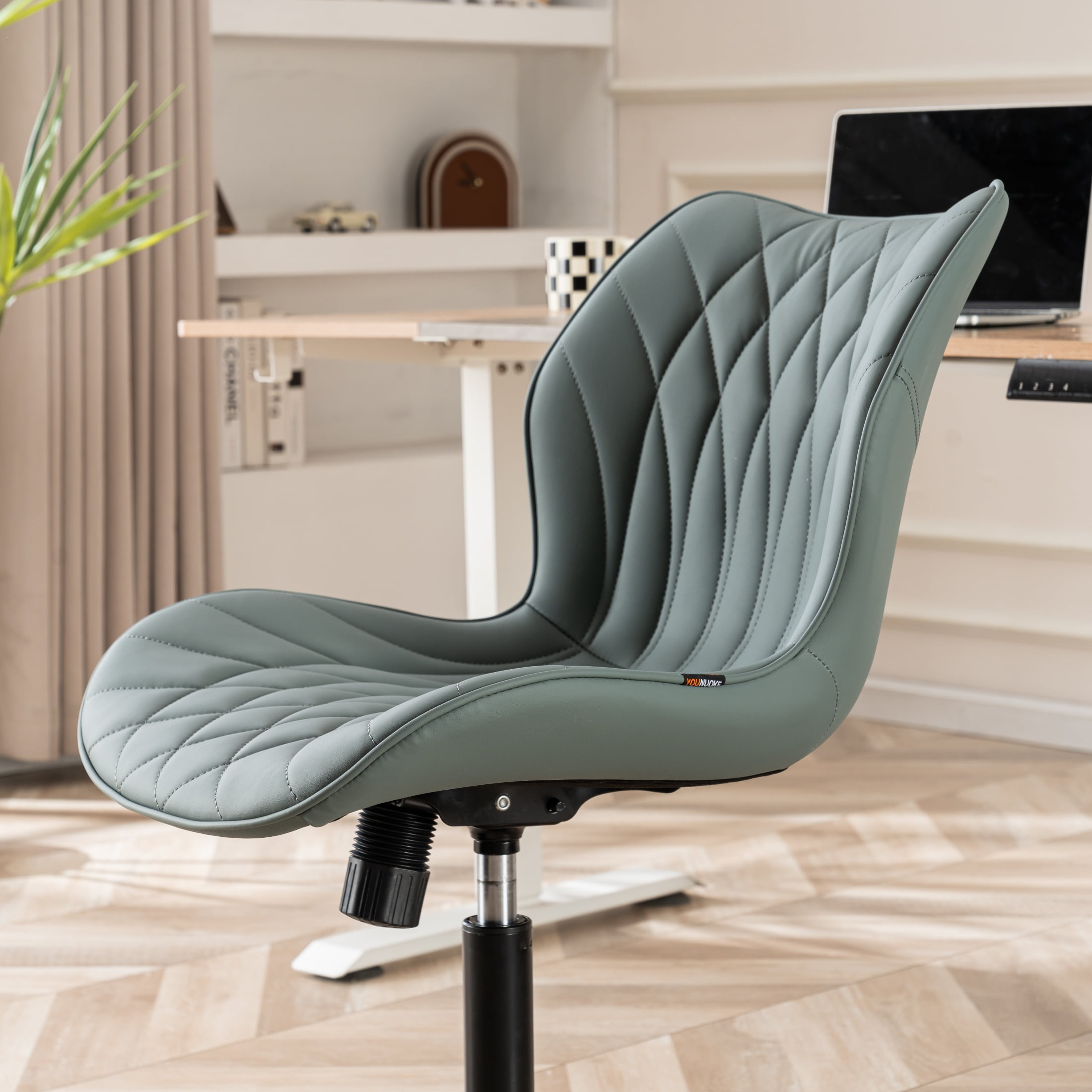 Kidol & Shellder PU Leather Desk Chair, Adjustable Swivel Office Chair, Upholstered Modern Task Chair with Wheels, Ergonomic Swivel Chair, High Back Chair, Grayish Green