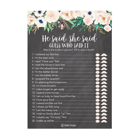 25 Rustic Wedding Bridal Shower Engagement Bachelorette Anniversary Party Game Ideas, Chalk 