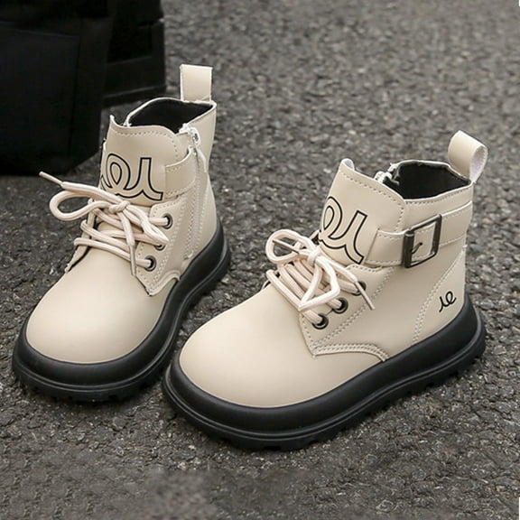 Ulitacool Toddler Boys Boots Boys And Girls' Spring And Autumn Short Boots English Style Children'S Leather Boots Small Children'S Boots Lightweight Soft Feetwear 3-3.5 Years Beige