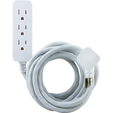 Cordinate Designer Extension Cord, 3 Grounded Outlets, 10-foot Cord and Low-Profile Plug, Gray, (Best Ten Foot Cord)