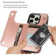 thumbnail image 4 of Compatible with iPhone 15 Pro Case Wallet with Card Holder,Embossed Butterfly Pattern PU Leather Double Buttons Flip Protective Shockproof Cover for Magnetic Car Mount 6.1 Inch (Rose Gold), 4 of 13