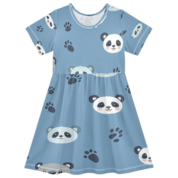 Girls Short Sleeve A-Line Dress Animal Paw Prints and Panda Play Dress Sizes 2T