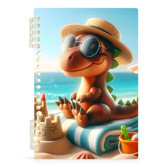 Cute Dinosaur on Vacation Spiral Journal Notebook College Ruled Notebook 8.3" x 5.7" A5 Lined Thick Paper Page