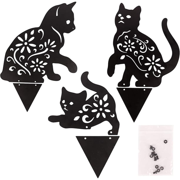 Decoración de jardín para gatos, 3 piezas de silueta de gato de metal con soporte fijo, decoración de gato negro de Pascua para césped, porche, patio, decoración de jardín al aire libre