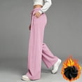 thumbnail image 2 of QASIEATN Fleece Lined Sweatpants Women Cotton Wide Leg Pants with Pockets Casual Solid Trousers, 2 of 7