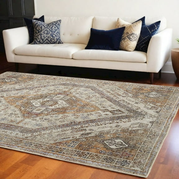 8' X 10' Ivory Orange And Brown Abstract Area Rug