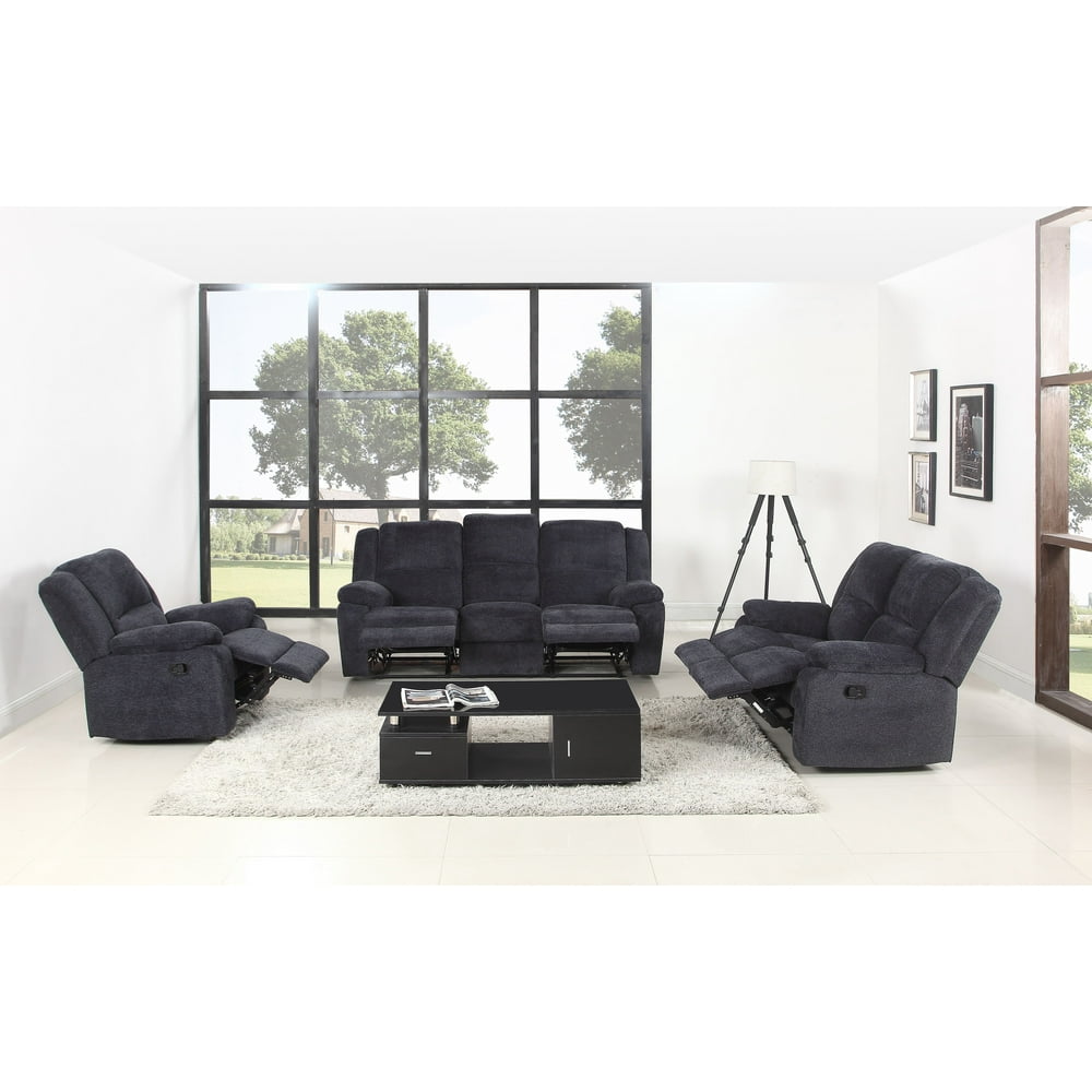 3 Piece Microfiber Recliner Living Room Set In Dark Grey