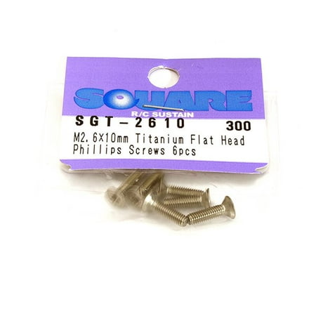 6sq Square - Integy RC Toy Model Hop-ups SQ-SGT-2610 Square R/C M2.6 x 10mm Titanium Flat Head Phillips Screws (6 pcs.)